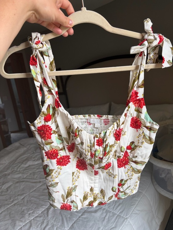 Anthropologie Tops - Eri+Ali White and Red Floral Corset Top with Tie-Straps